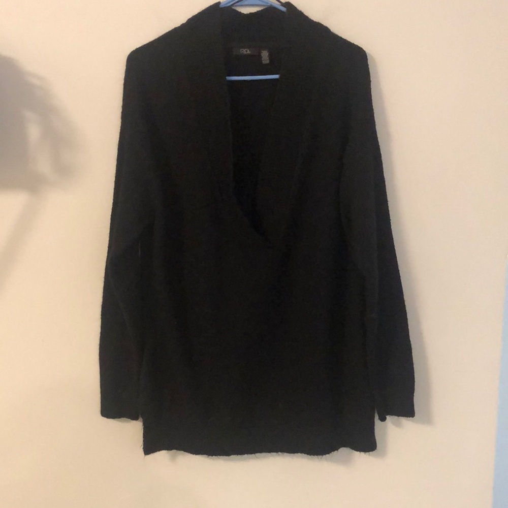 Long Deep V Neck Black Sweater